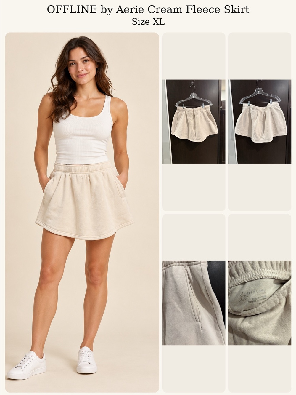 aerie Cream Fleece Skort with Pockets